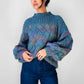 1980s Multi-Tonal Basket Weave Puff Sleeve Knit Sweater - Sz. O/S