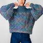 1980s Multi-Tonal Basket Weave Puff Sleeve Knit Sweater - Sz. O/S