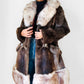 1960s - 1970s Mitchell Fur Bell Sleeved A-line Grey Brown Double-Breasted Lined Fur Jacket - Sz. S/M