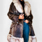 1960s - 1970s Mitchell Fur Bell Sleeved A-line Grey Brown Double-Breasted Lined Fur Jacket - Sz. S/M