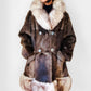 1960s - 1970s Mitchell Fur Bell Sleeved A-line Grey Brown Double-Breasted Lined Fur Jacket - Sz. S/M