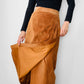 Vintage 1980s Amber Tan Long Wrap Suede Leather Split-Back Skirt - Sz. SM