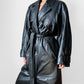 80s - 90s Black Buttery Soft Belted Leather Trench Coat - Sz. S/M