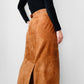 Vintage 1980s Amber Tan Long Wrap Suede Leather Split-Back Skirt - Sz. SM