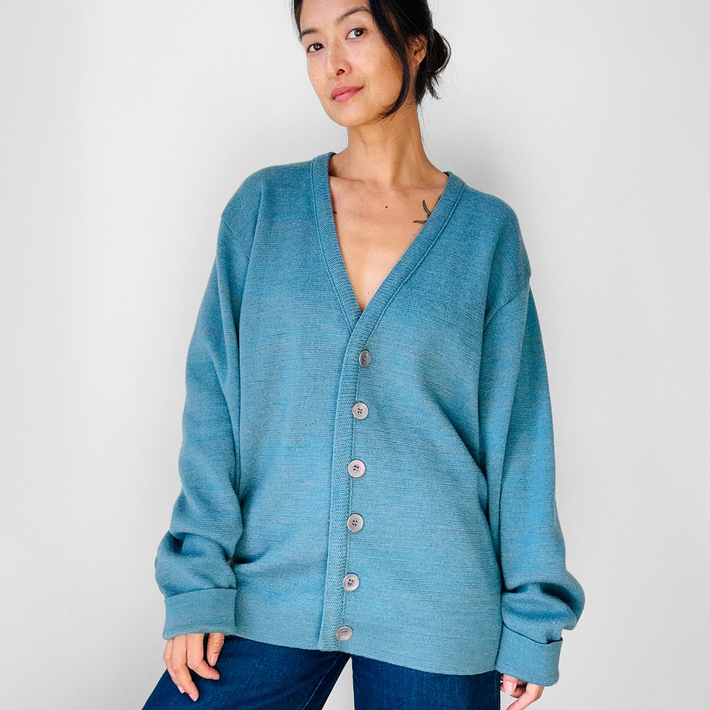 1950s - 1960s Robins Egg Blue Wool Blended Button Front Cardigan Sweater - Sz. M/L