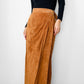 Vintage 1980s Amber Tan Long Wrap Suede Leather Split-Back Skirt - Sz. SM
