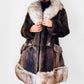 1960s - 1970s Mitchell Fur Bell Sleeved A-line Grey Brown Double-Breasted Lined Fur Jacket - Sz. S/M