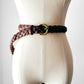Vintage 1980s - 1990s Reddish Brown Braided Gold Buckle Leather Belt - O/S