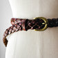 Vintage 1980s - 1990s Reddish Brown Braided Gold Buckle Leather Belt - O/S