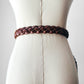 Vintage 1980s - 1990s Reddish Brown Braided Gold Buckle Leather Belt - O/S