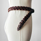 Vintage 1980s - 1990s Reddish Brown Braided Gold Buckle Leather Belt - O/S