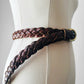 Vintage 1980s - 1990s Reddish Brown Braided Gold Buckle Leather Belt - O/S