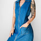 1990s Sleeveless Collared Blue Jean Zip Front Dress - Sz. M/L