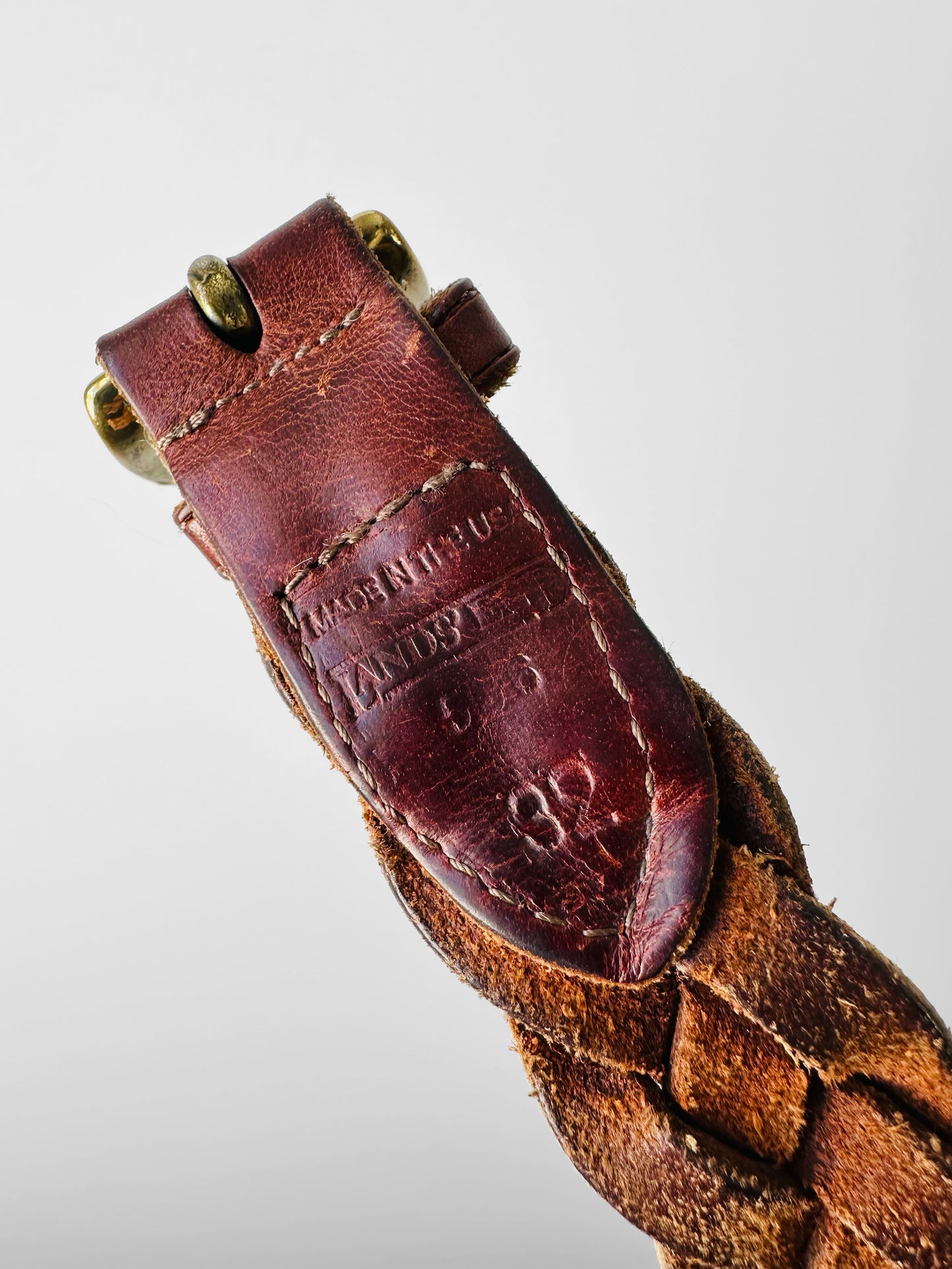 Vintage 1980s - 1990s Reddish Brown Braided Gold Buckle Leather Belt - O/S