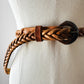 Vintage 1960s - 1970s Tan Polished Wood Buckle Braided Leather Belt - O/S