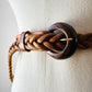 Vintage 1960s - 1970s Tan Polished Wood Buckle Braided Leather Belt - O/S