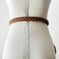 Vintage 1960s - 1970s Tan Polished Wood Buckle Braided Leather Belt - O/S