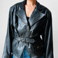 80s Black Peplum Belted Butter Soft Biker Inspired Leather Jacket - Sz. M