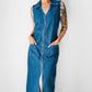 1990s Sleeveless Collared Blue Jean Zip Front Dress - Sz. M/L