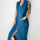 1990s Sleeveless Collared Blue Jean Zip Front Dress - Sz. M/L