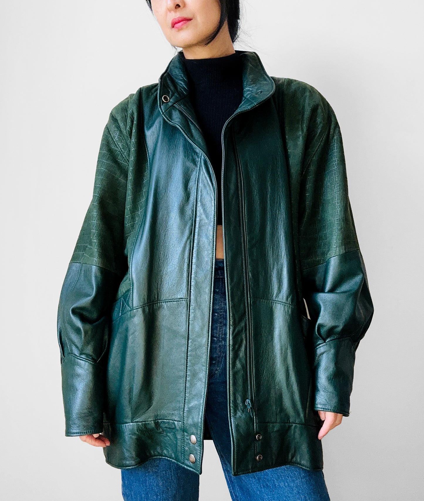 1980s Green Buttery Soft Leather Snap Button Jacket - Sz. S/M