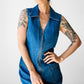 1990s Sleeveless Collared Blue Jean Zip Front Dress - Sz. M/L