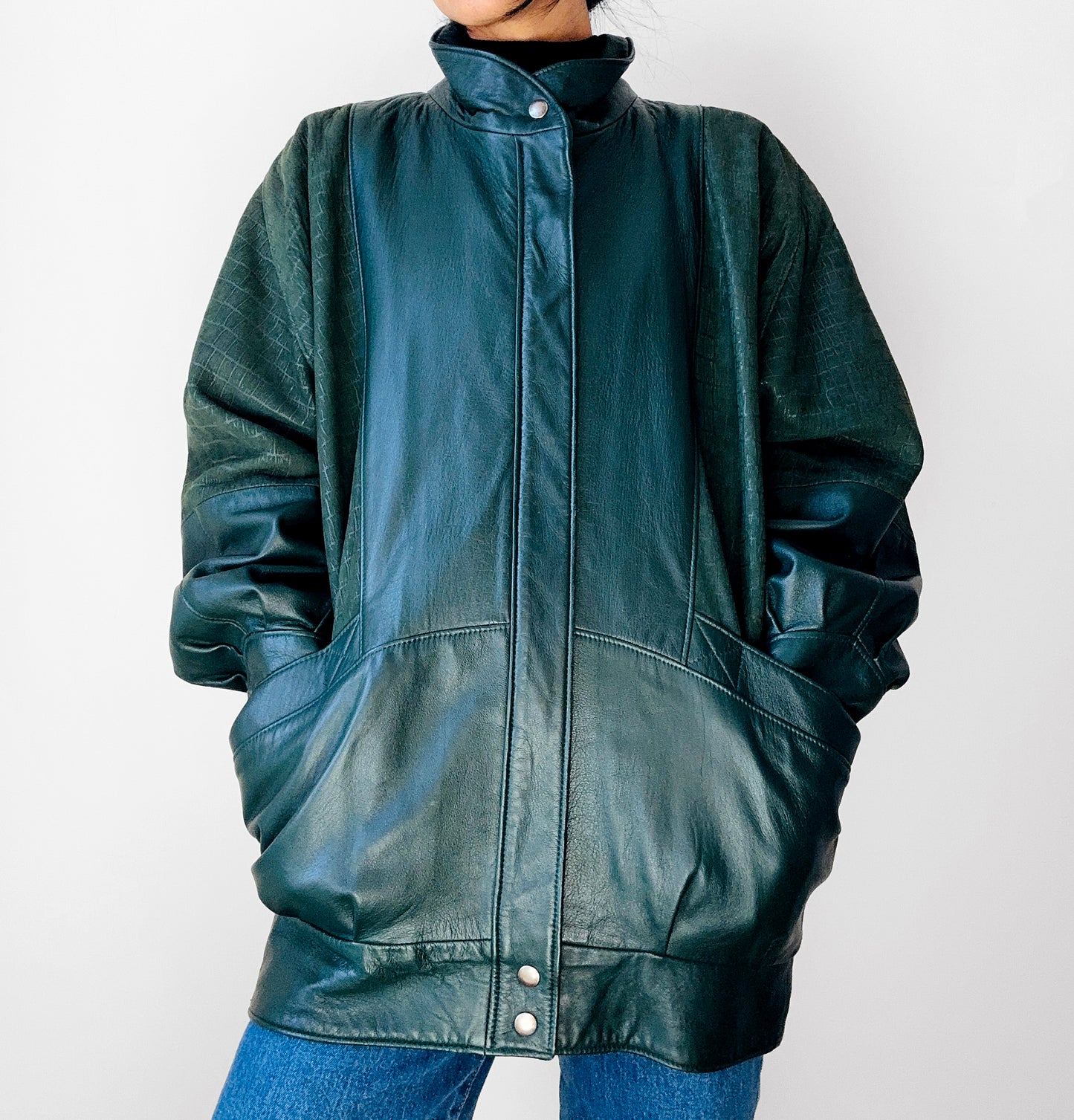 1980s Green Buttery Soft Leather Snap Button Jacket - Sz. S/M