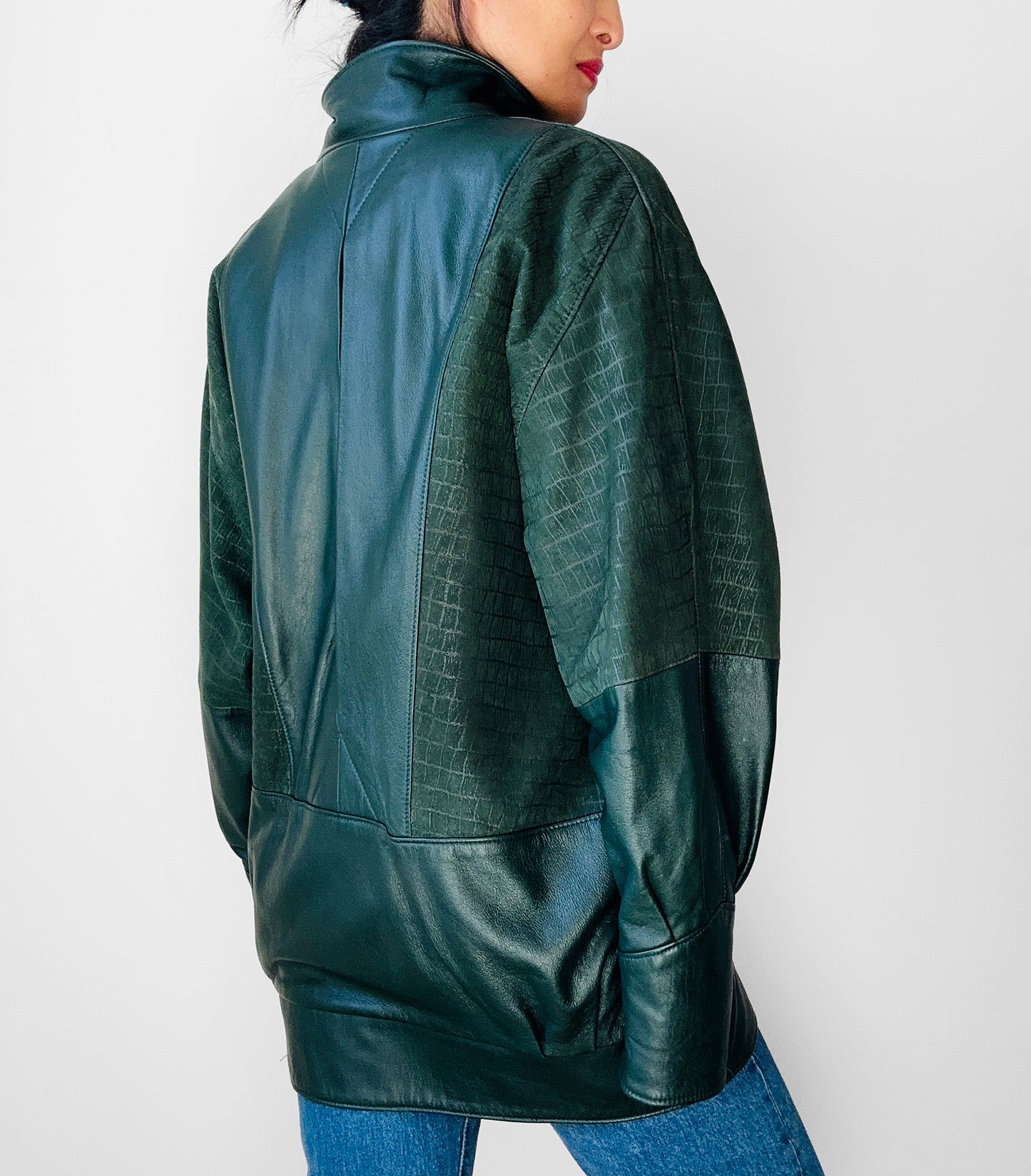 1980s Green Buttery Soft Leather Snap Button Jacket - Sz. S/M