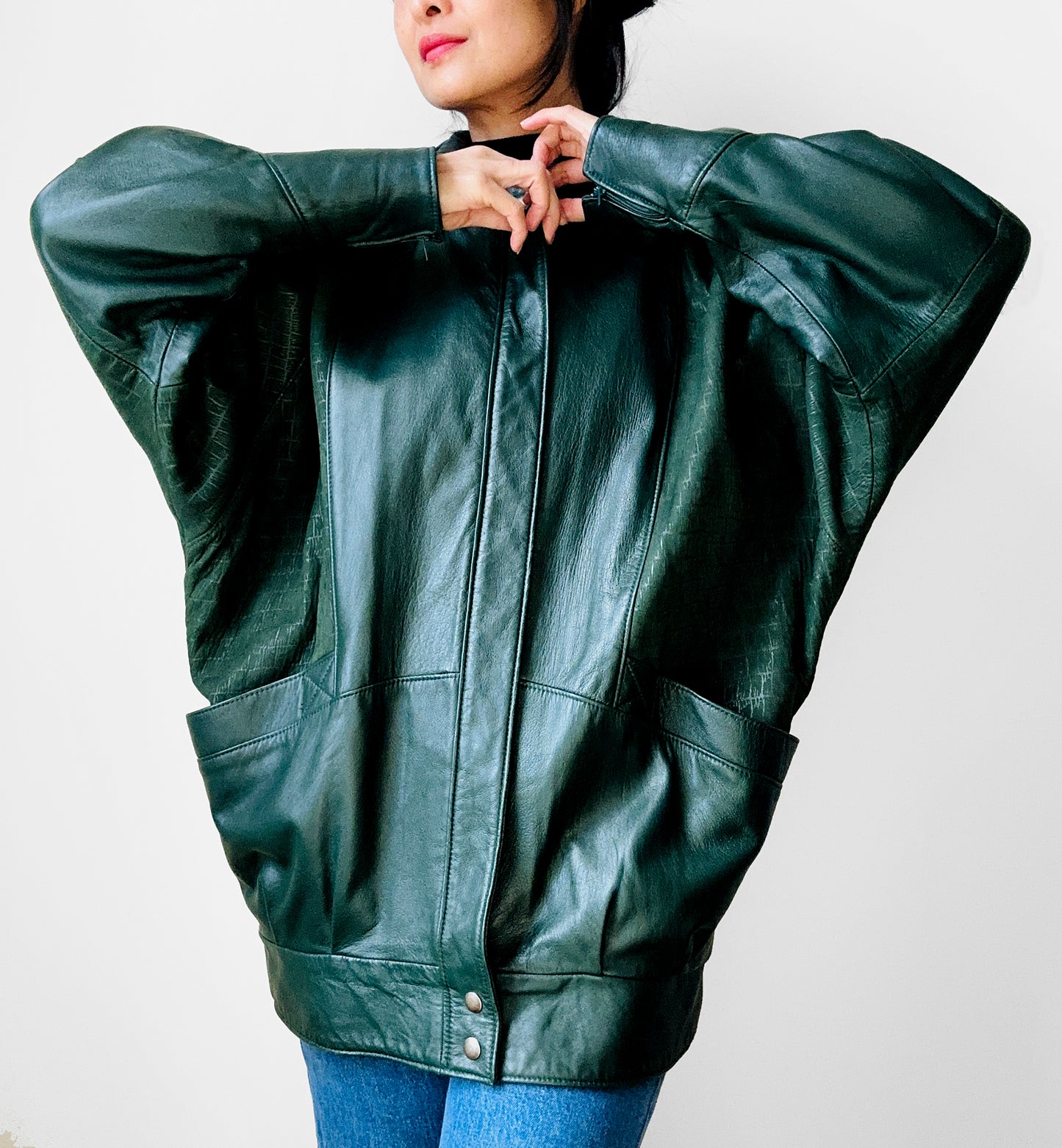 1980s Green Buttery Soft Leather Snap Button Jacket - Sz. S/M