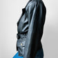 80s Black Peplum Belted Butter Soft Biker Inspired Leather Jacket - Sz. M