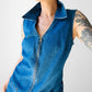 1990s Sleeveless Collared Blue Jean Zip Front Dress - Sz. M/L