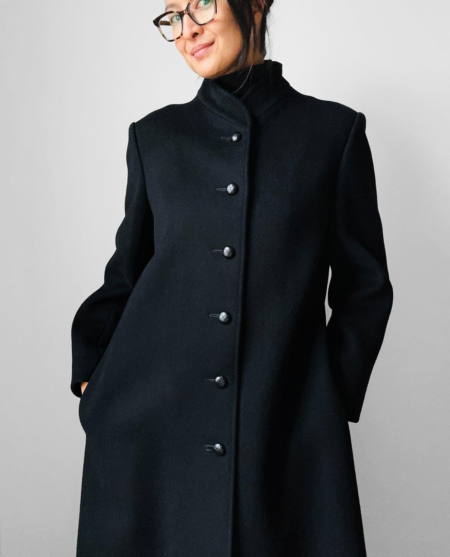 1960s Black Saks Fifth Avenue Wool Minimalist Coat