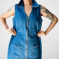 1990s Sleeveless Collared Blue Jean Zip Front Dress - Sz. M/L