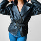 80s Black Peplum Belted Butter Soft Biker Inspired Leather Jacket - Sz. M