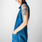 1990s Sleeveless Collared Blue Jean Zip Front Dress - Sz. M/L