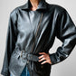 80s Black Peplum Belted Butter Soft Biker Inspired Leather Jacket - Sz. M