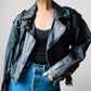 80s Black Short Waist Leather Biker Jacket - Sz. S/M