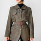 1980s Irish Wool Houndstooth Belted Jacket - Sz. M/L