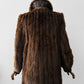 Vintage 1960s - 1970s Brown Belted Cape Back Leather and Fur Jacket - Sz. S/M