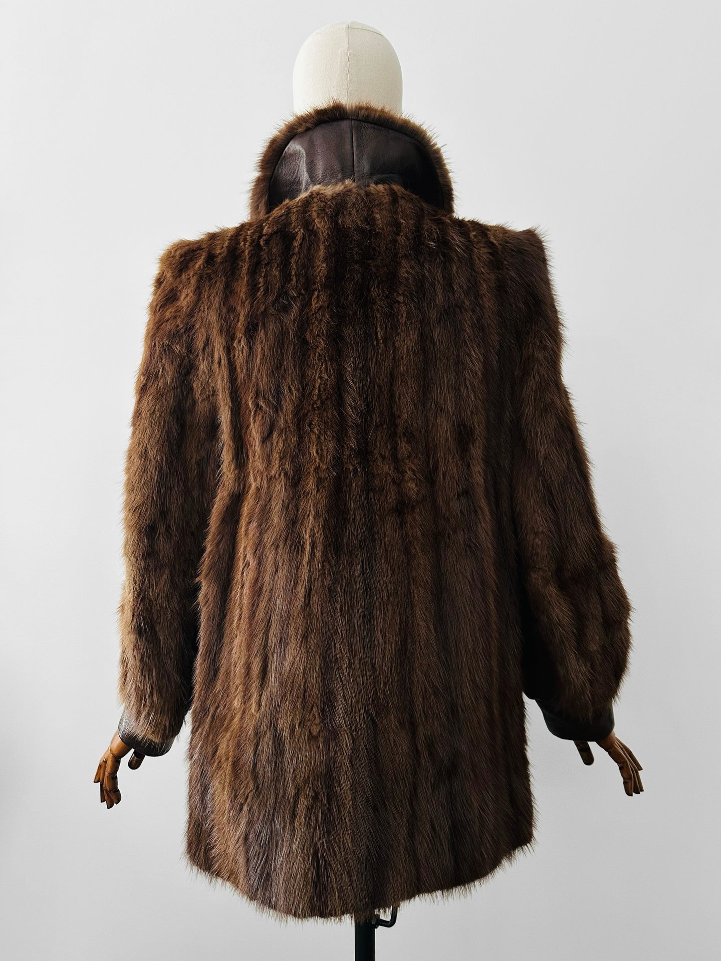 Vintage 1960s - 1970s Brown Belted Cape Back Leather and Fur Jacket - Sz. S/M