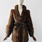 Vintage 1960s - 1970s Brown Belted Cape Back Leather and Fur Jacket - Sz. S/M