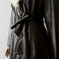 Vintage 1970s Dark Chocolate Brown Fur Collar Belted Leather Coat with Quilted Lining - Sz. S/M