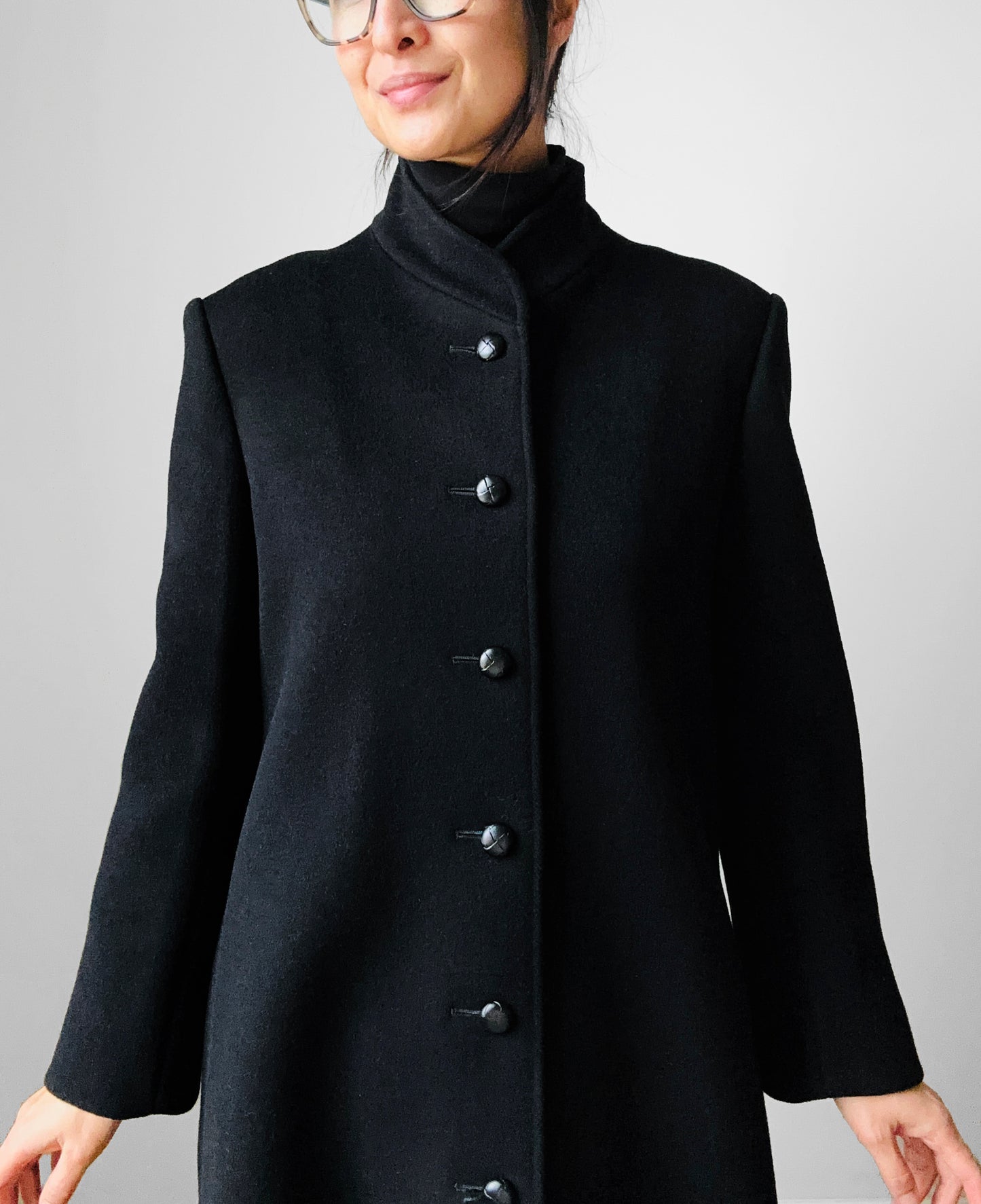 1960s Black Saks Fifth Avenue Wool Minimalist Coat