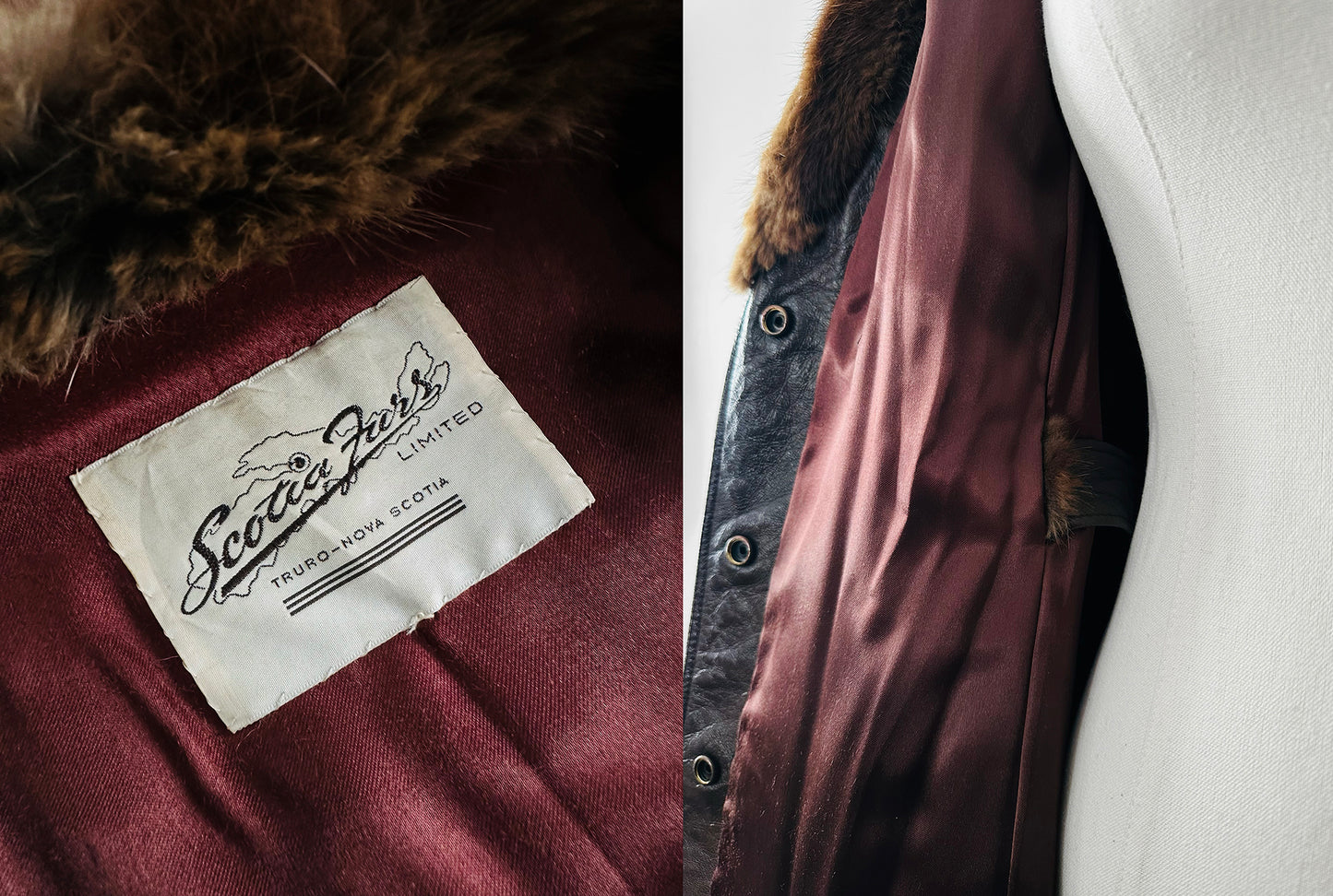 Vintage 1960s - 1970s Brown Belted Cape Back Leather and Fur Jacket - Sz. S/M