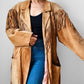 1980s Tan Suede Leather Fringe Patched Belted Jacket - Sz. L