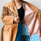 1980s Tan Suede Leather Fringe Patched Belted Jacket - Sz. L
