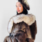 1960s - 1970s Mitchell Fur Bell Sleeved A-line Grey Brown Double-Breasted Lined Fur Jacket - Sz. S/M