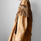 1980s Tan Suede Leather Fringe Patched Belted Jacket - Sz. L