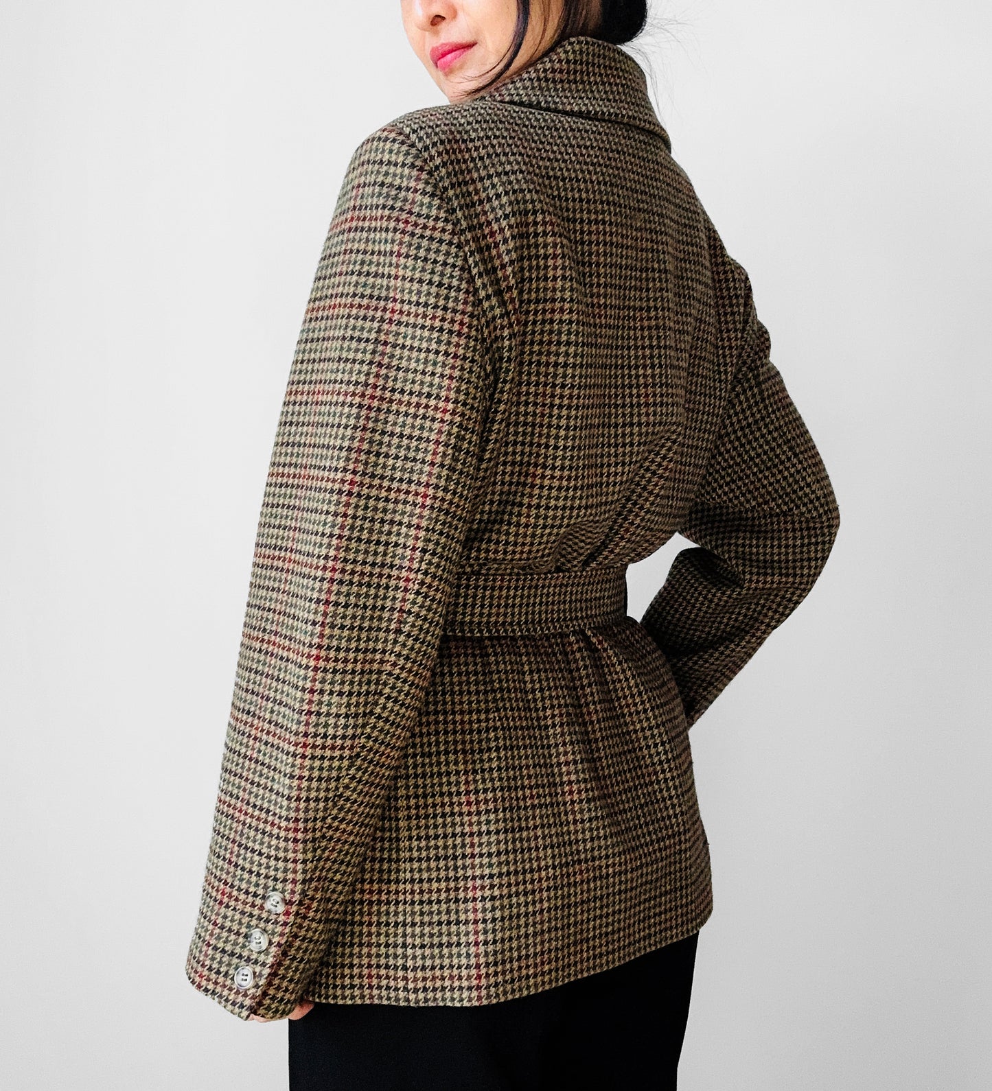 1980s Irish Wool Houndstooth Belted Jacket - Sz. M/L