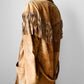 1980s Tan Suede Leather Fringe Patched Belted Jacket - Sz. L